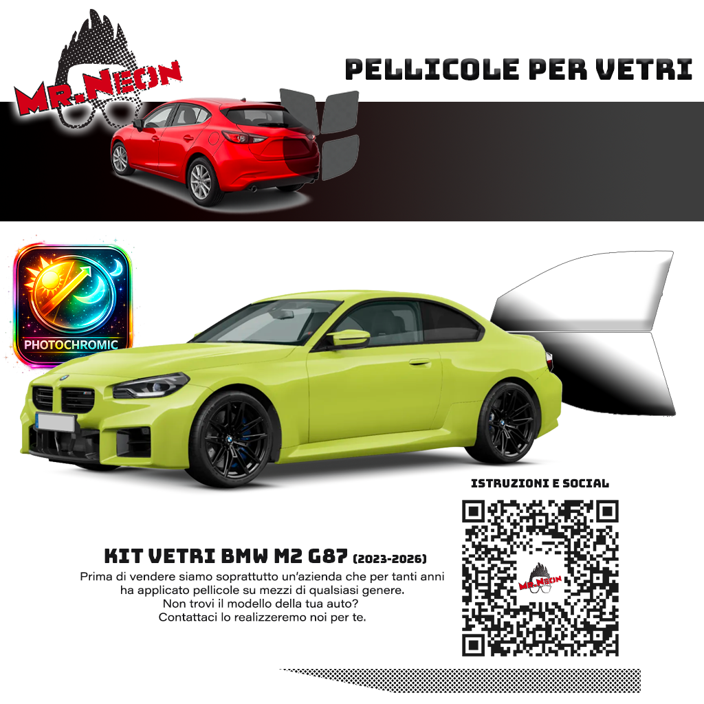 Kit Pellicole Oscuramento Vetri Anteriori BMW M2 G87 2023-2026 – Pretagliati