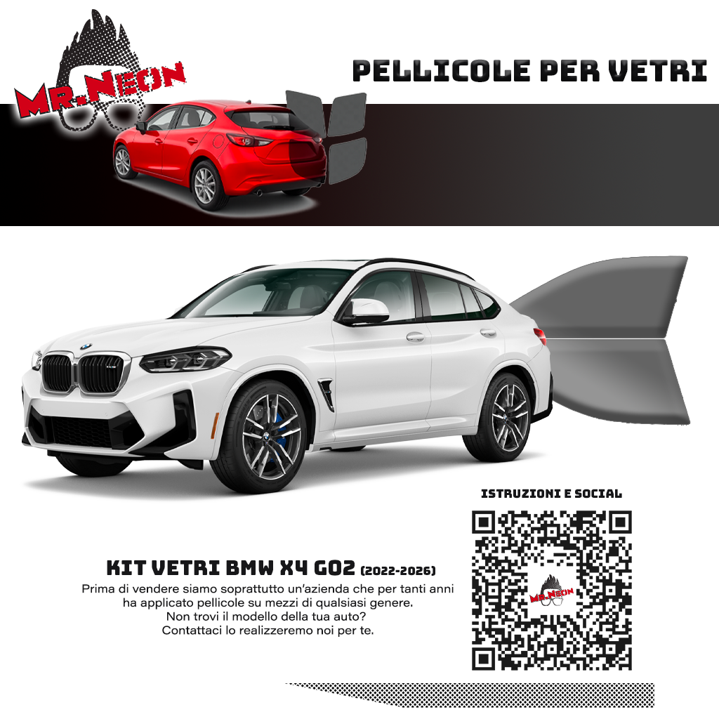 Kit Pellicole Oscuramento Vetri Anteriori BMW X4 G02 2022-2026 – Pretagliati