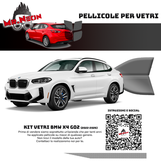 Kit Pellicole Oscuramento Vetri Anteriori BMW X4 G02 2022-2026 – Pretagliati