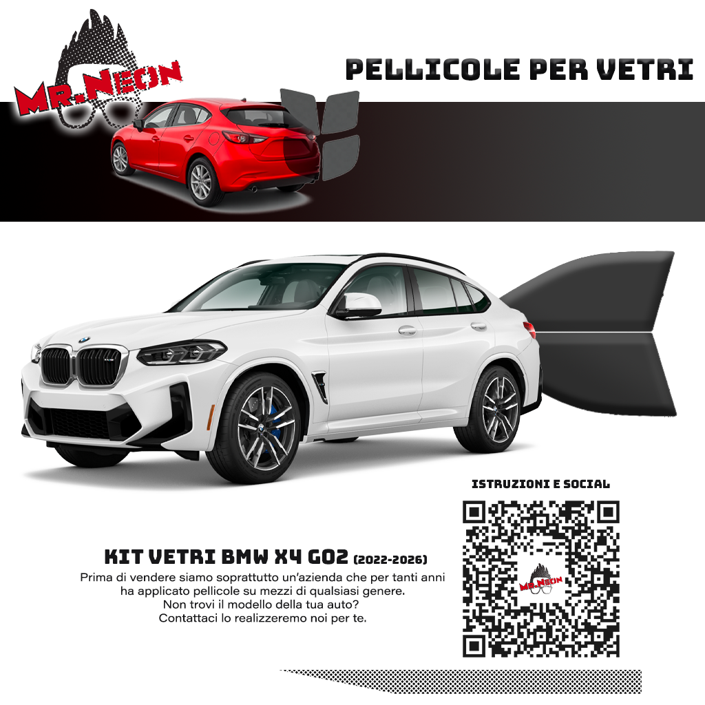 Kit Pellicole Oscuramento Vetri Anteriori BMW X4 G02 2022-2026 – Pretagliati