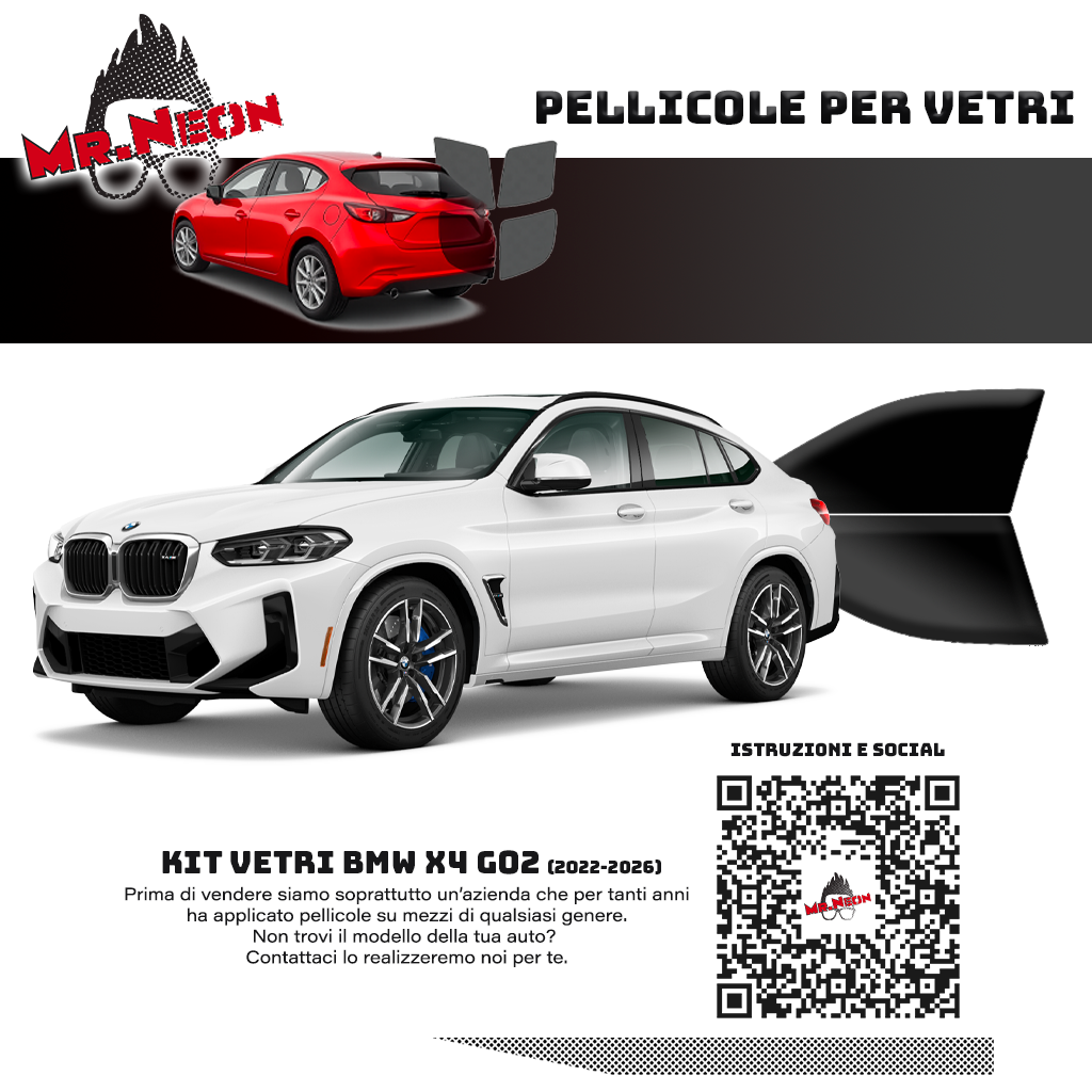 Kit Pellicole Oscuramento Vetri Anteriori BMW X4 G02 2022-2026 – Pretagliati