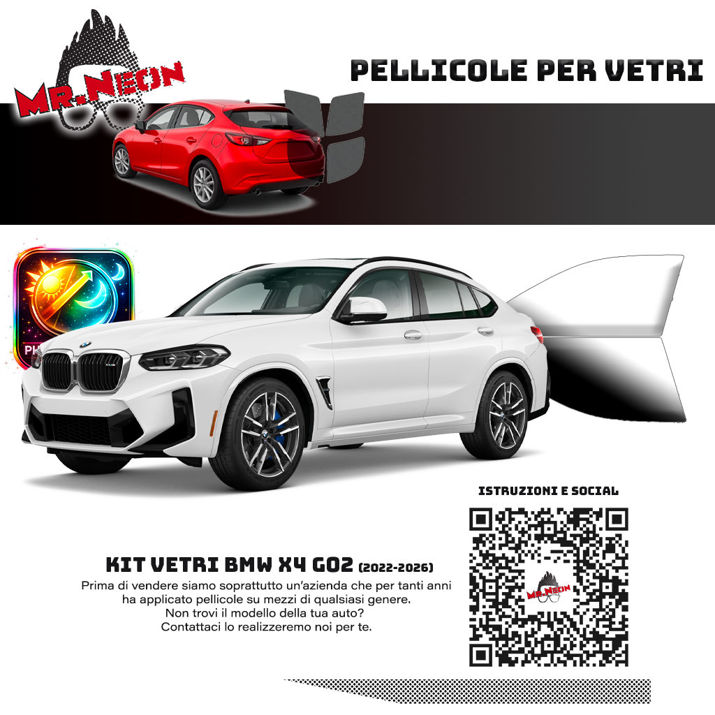 Kit Pellicole Oscuramento Vetri Anteriori BMW X4 G02 2022-2026 – Pretagliati