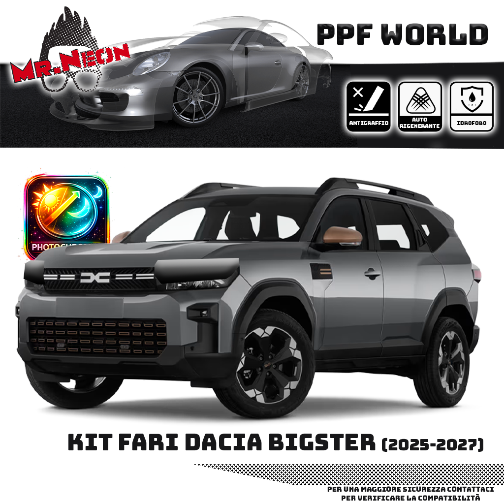 Kit Pellicola Protettiva Fari Dacia Bigster 2025-2026 – PPF Trasparente o Fotocromatico Pretagliato