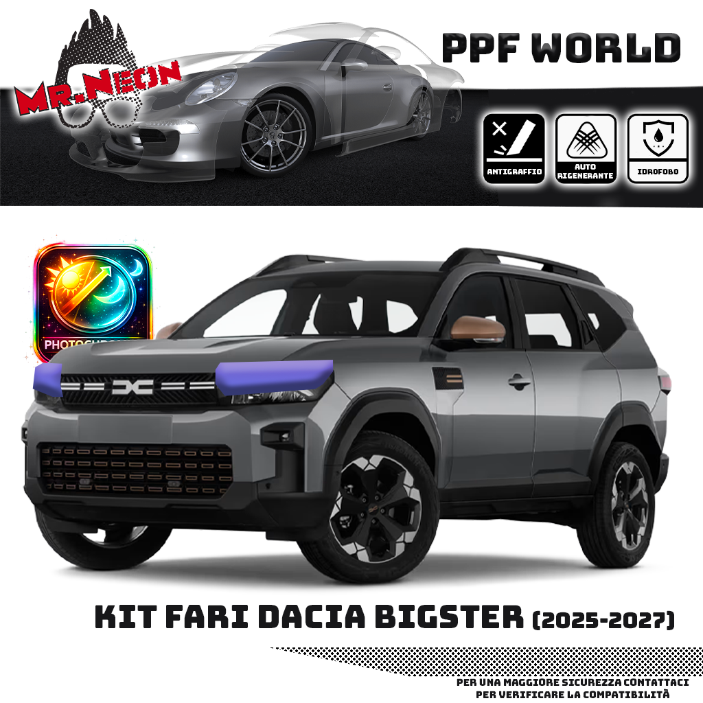 Kit Pellicola Protettiva Fari Dacia Bigster 2025-2026 – PPF Trasparente o Fotocromatico Pretagliato