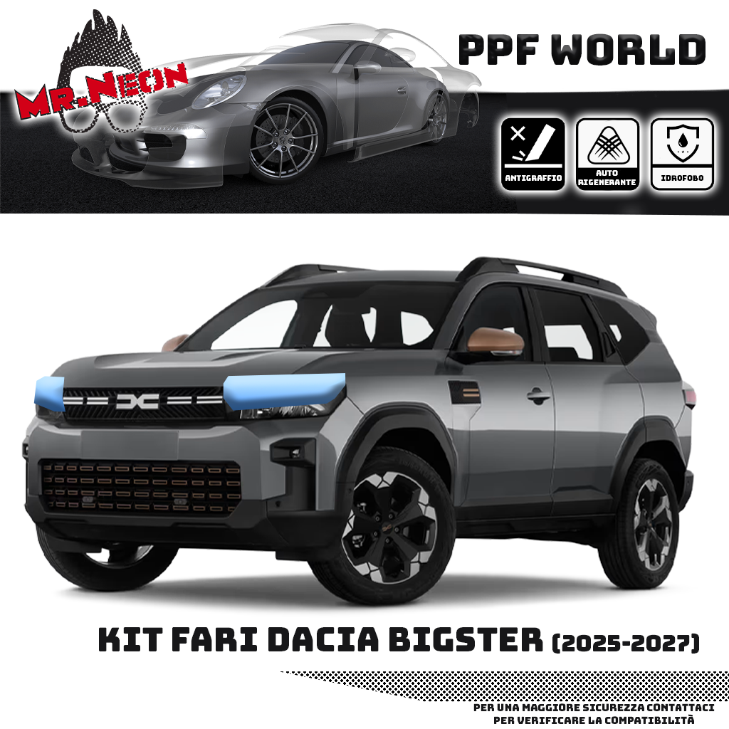 Kit Pellicola Protettiva Fari Dacia Bigster 2025-2026 – PPF Trasparente o Fotocromatico Pretagliato