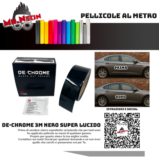 3M De-Chrome Serie 2080 Nero Ultra Lucido HG12 – Pellicola Adesiva 10m x 50mm