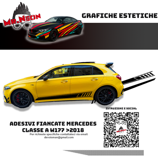 Adesivi fiancate Mercedes Classe A W177 (dal 2018) – Nero, Bianco o Carbon Look – Kit completo