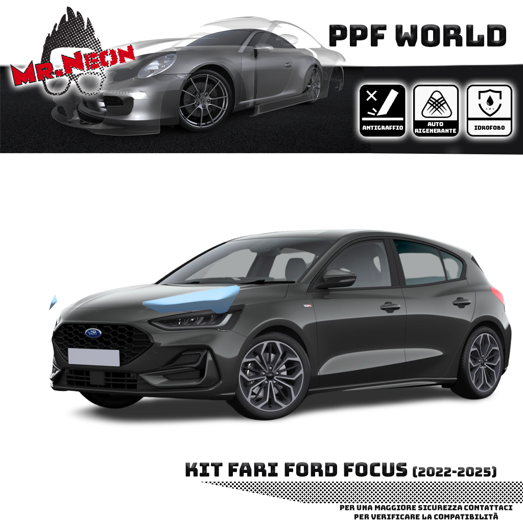 Kit Pellicola Protettiva Fari Ford Focus 2022-2025 – PPF Trasparente o Fotocromatico Pretagliato