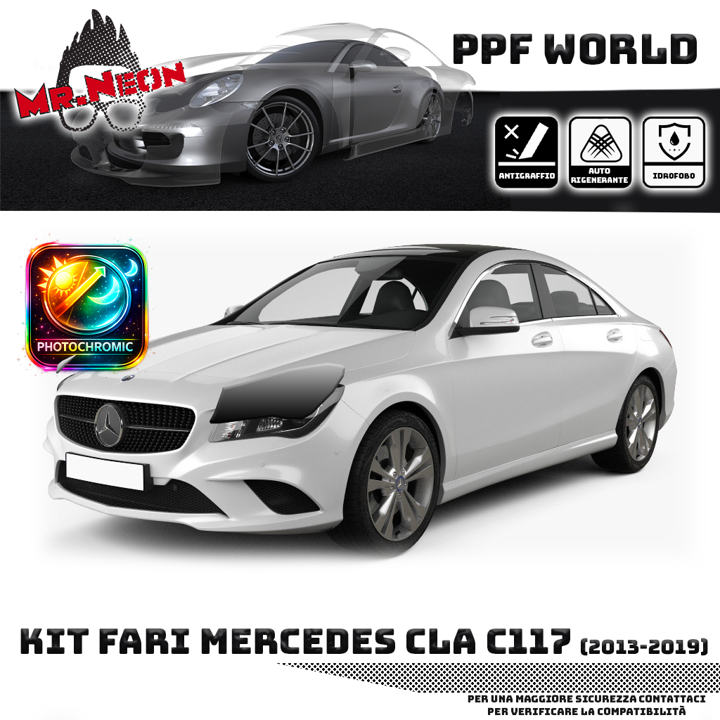 Kit Pellicola Protettiva Fari Mercedes CLA C117 2013-2019 – PPF Trasparente o Fotocromatico Pretagliato