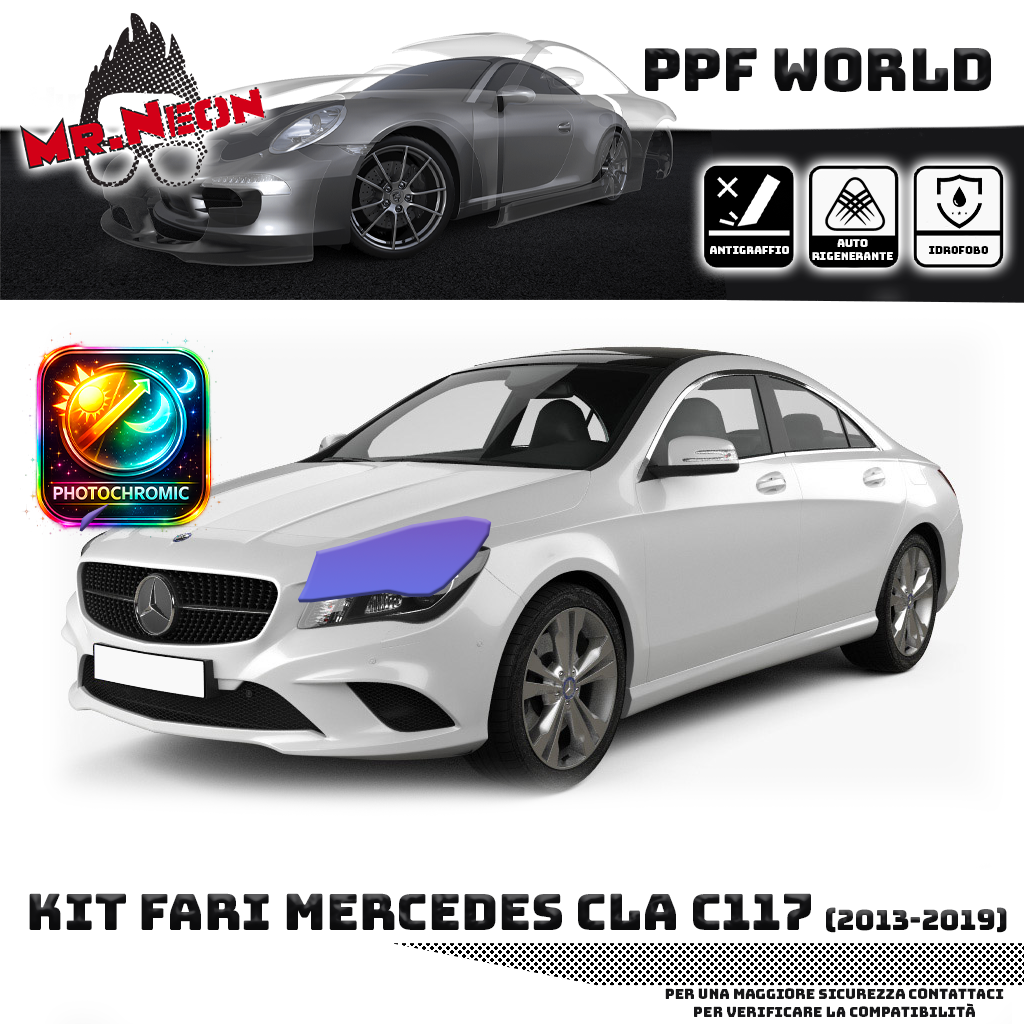 Kit Pellicola Protettiva Fari Mercedes CLA C117 2013-2019 – PPF Trasparente o Fotocromatico Pretagliato