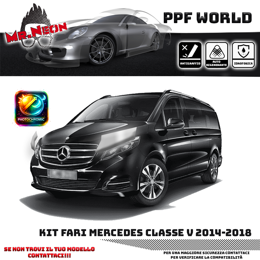 Kit PPF Fotocromatico Fari Mercedes Classe V (2014–2018) – Pellicola Protettiva Pretagliata