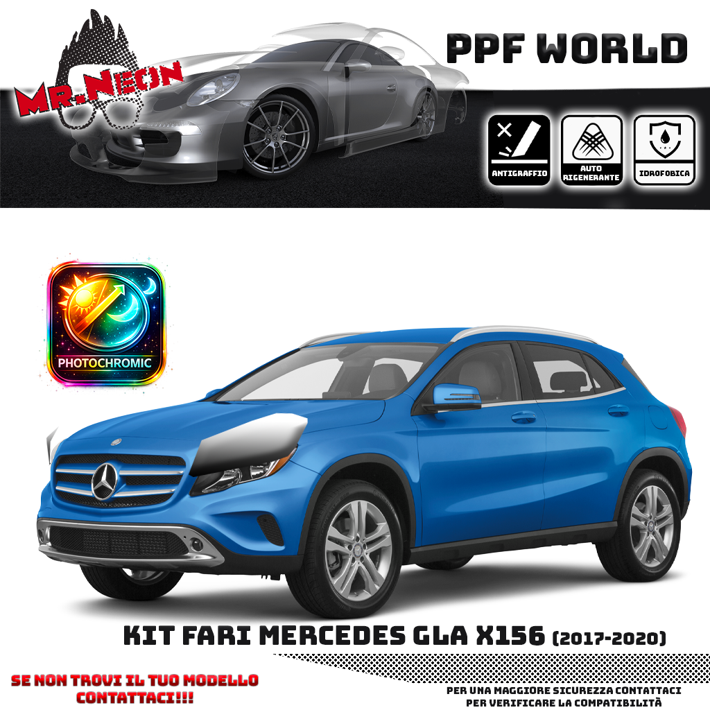 Kit Pellicola Protettiva Fari Mercedes GLA X156 Restyling (2017–2020) – PPF Trasparente o Fotocromatico Pretagliato