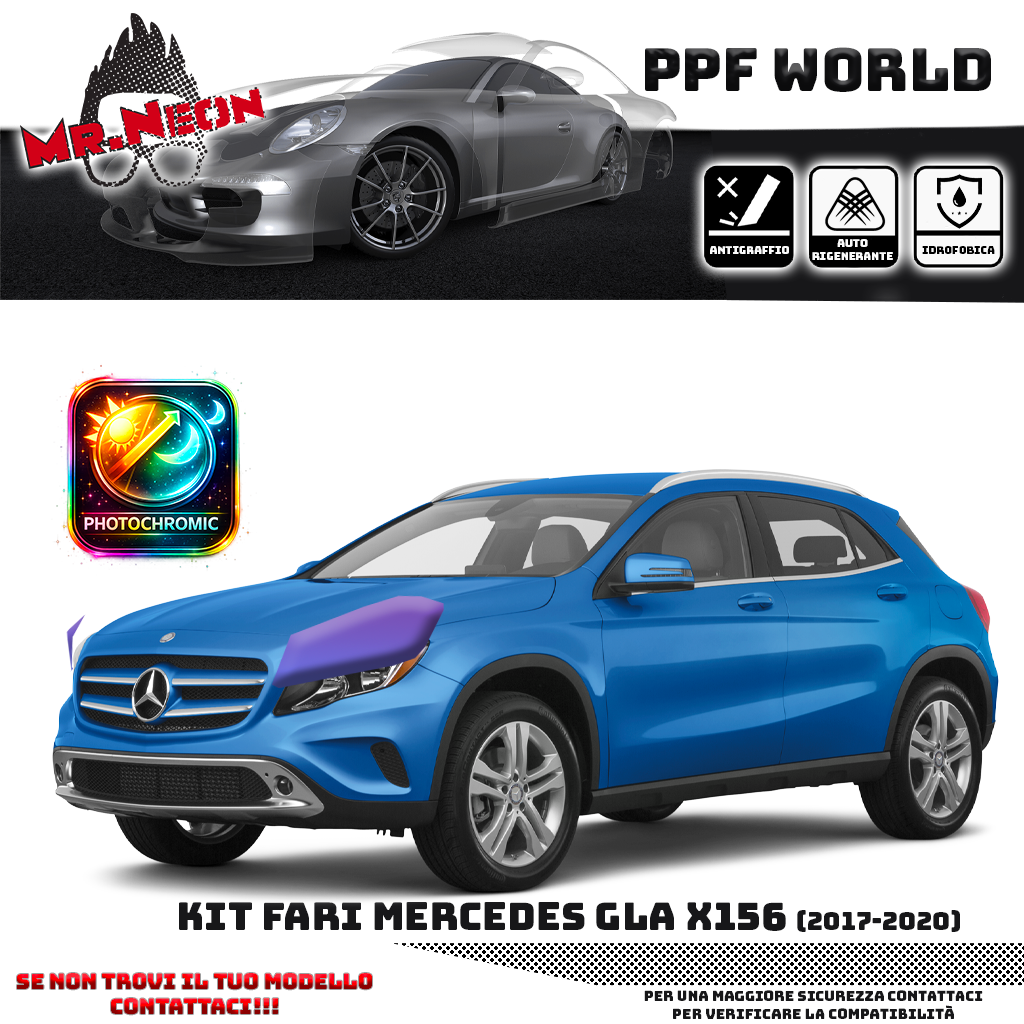 Kit Pellicola Protettiva Fari Mercedes GLA X156 Restyling (2017–2020) – PPF Trasparente o Fotocromatico Pretagliato
