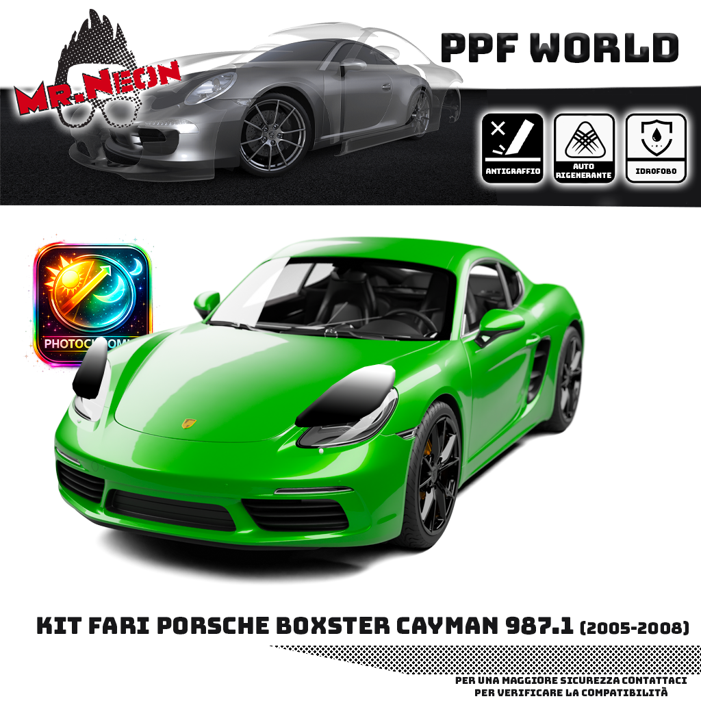 Kit Pellicola Protettiva Fari Porsche Boxster / Cayman 987.1 2005-2008 – PPF Trasparente o Fotocromatico Pretagliato
