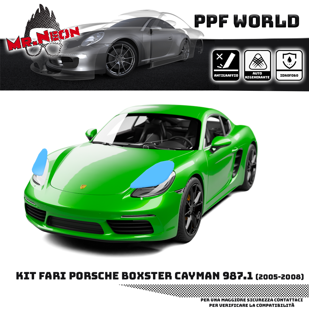 Kit Pellicola Protettiva Fari Porsche Boxster / Cayman 987.1 2005-2008 – PPF Trasparente o Fotocromatico Pretagliato
