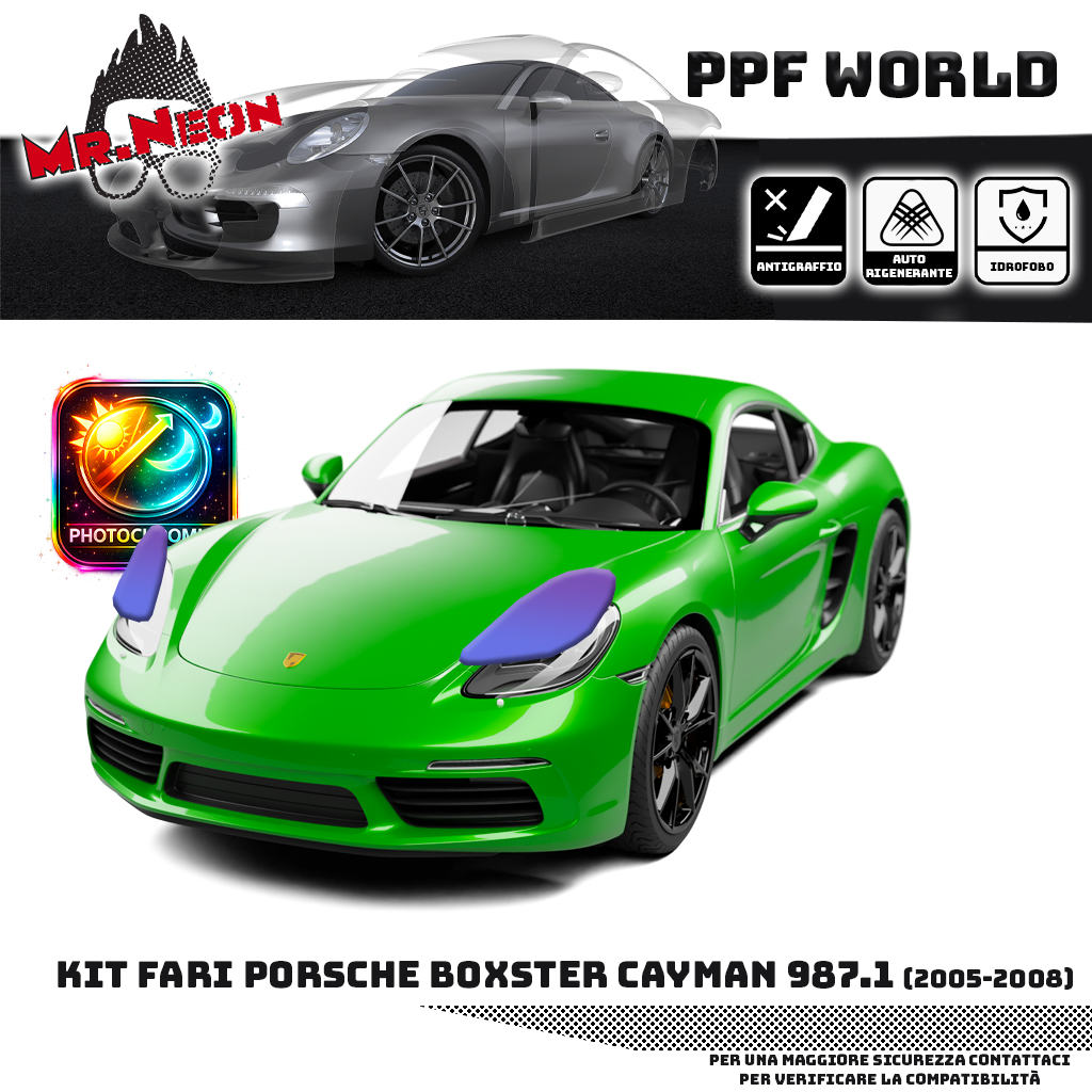 Kit Pellicola Protettiva Fari Porsche Boxster / Cayman 987.1 2005-2008 – PPF Trasparente o Fotocromatico Pretagliato