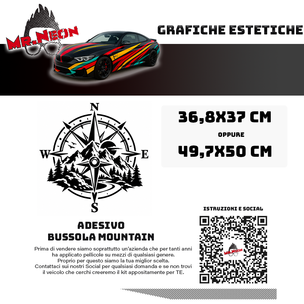 Adesivo Bussola Mountain Oracal 651 - misure disponibili