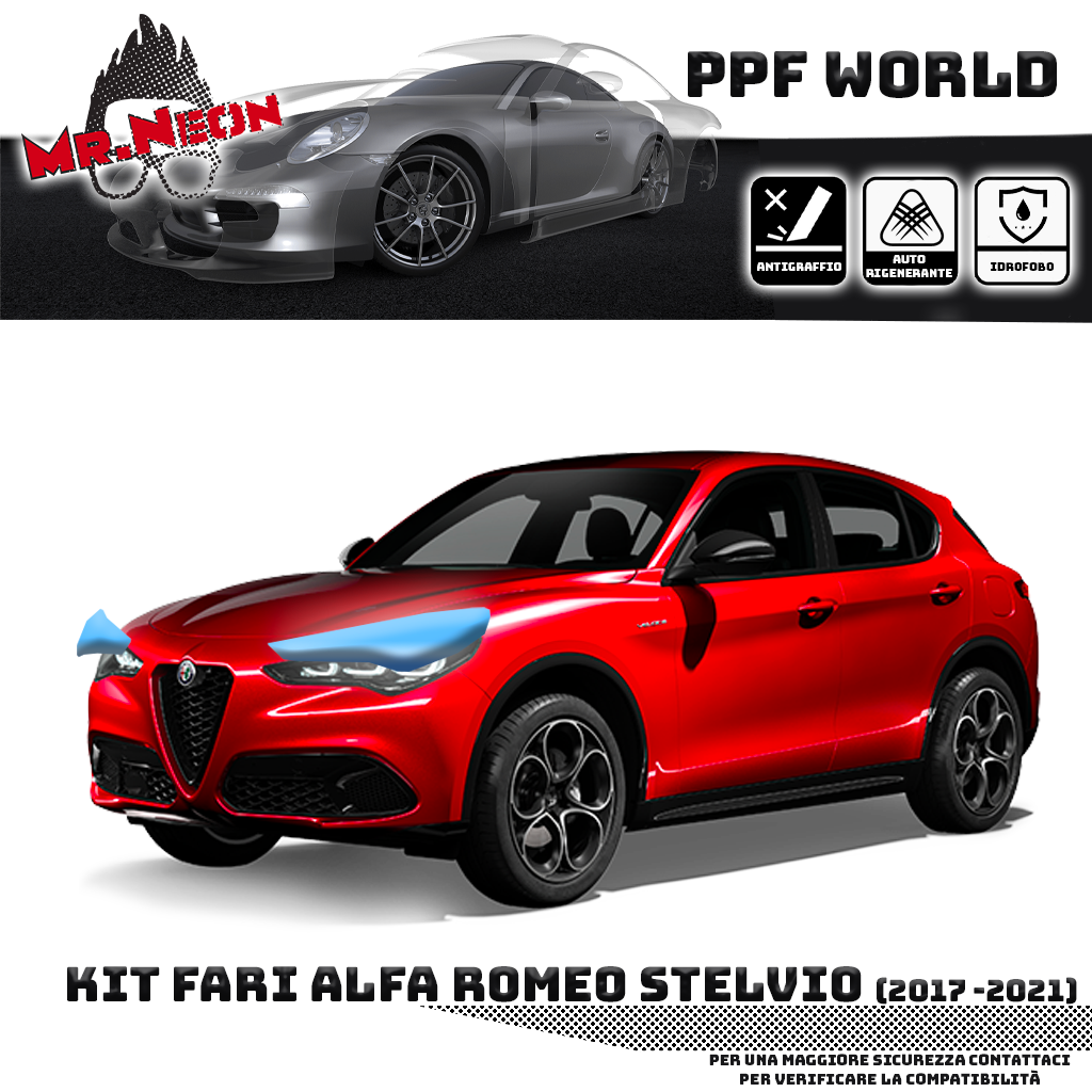 Kit Pellicola Protettiva Fari Alfa Romeo Stelvio (2017–2022) – PPF Trasparente o Fotocromatico Pretagliato