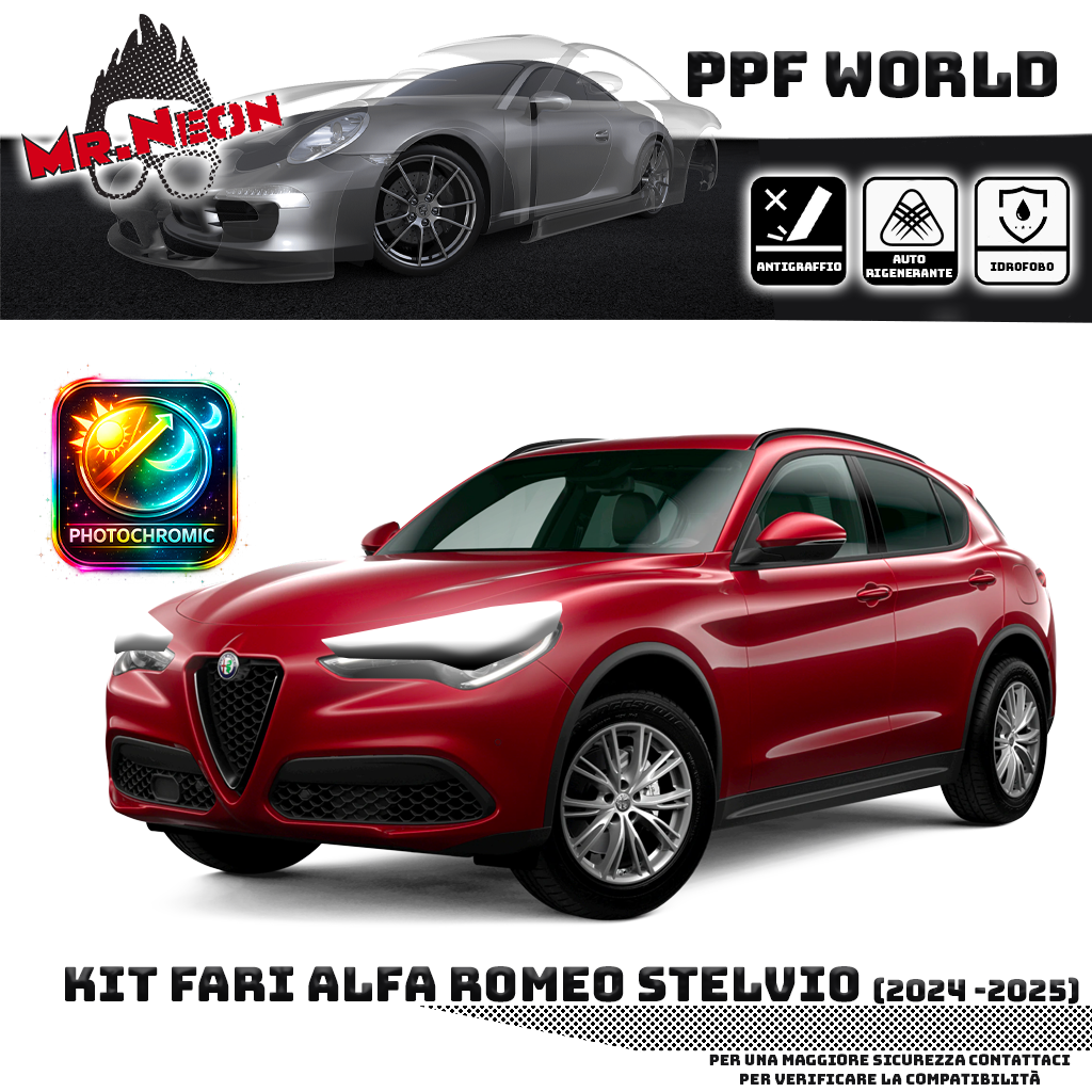 Kit PPF Fari Anteriori compatibile con Alfa Romeo Stelvio (2024–2025) – Pellicola Protettiva Pretagliata