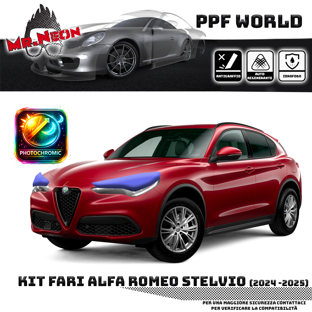 Kit PPF Fari Anteriori compatibile con Alfa Romeo Stelvio (2024–2025) – Pellicola Protettiva Pretagliata