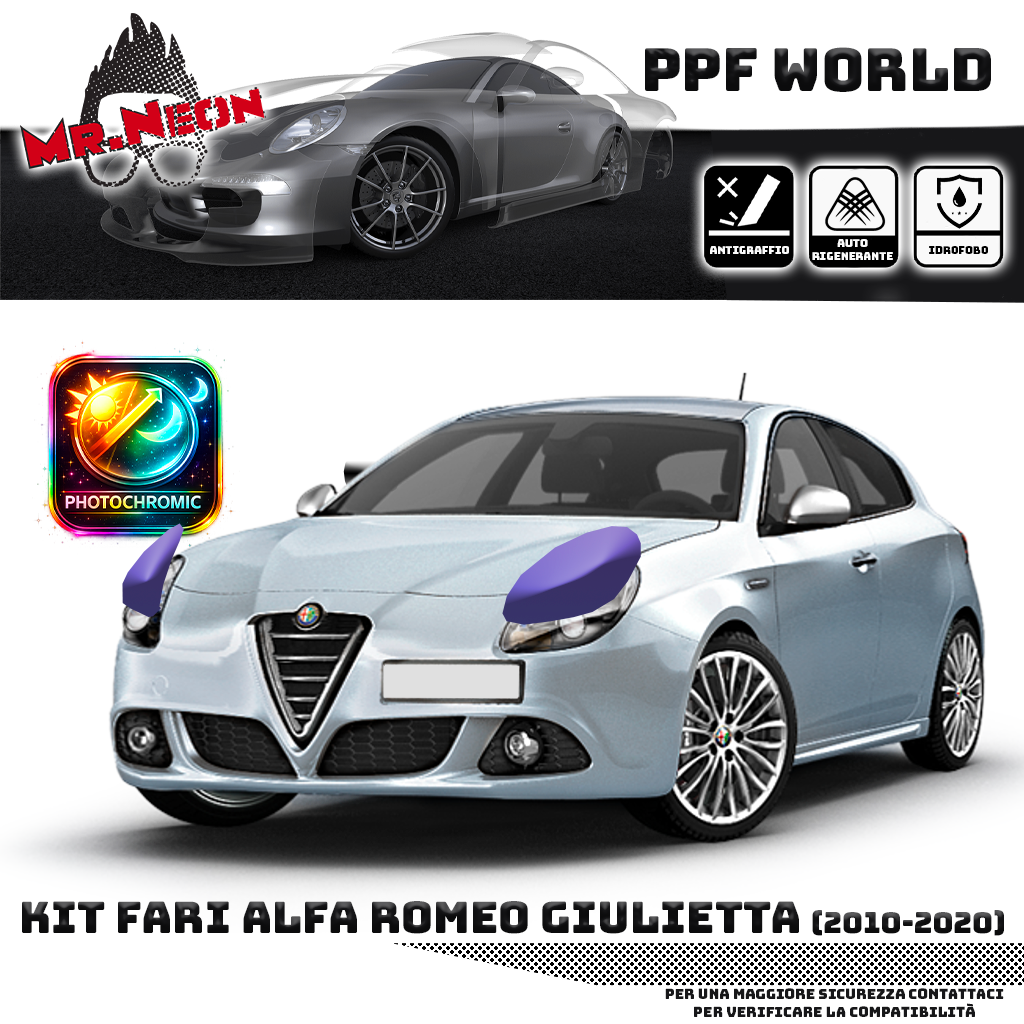 Kit Pellicola Protettiva Fari Alfa Romeo Giulietta 2010-2020 – PPF Trasparente o Fotocromatico Pretagliato