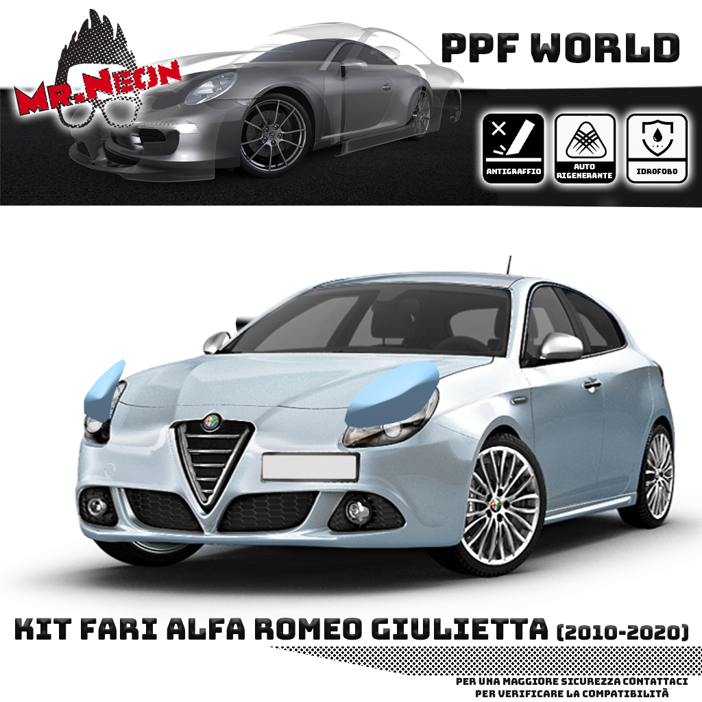 Kit Pellicola Protettiva Fari Alfa Romeo Giulietta 2010-2020 – PPF Trasparente o Fotocromatico Pretagliato