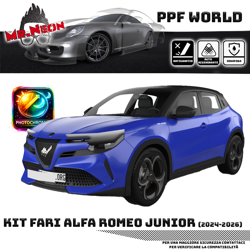 Kit Pellicola Protettiva Fari Alfa Romeo Junior 2024-2026 – PPF Trasparente o Fotocromatico Pretagliato