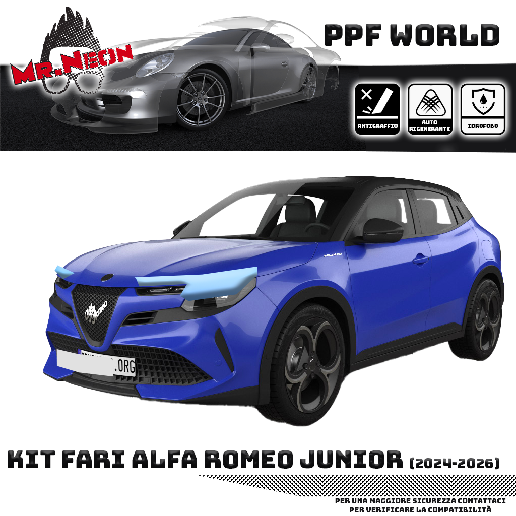 Kit Pellicola Protettiva Fari Alfa Romeo Junior 2024-2026 – PPF Trasparente o Fotocromatico Pretagliato