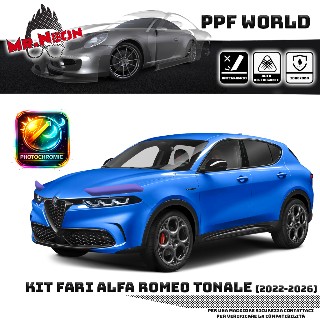 Kit Pellicola Protettiva Fari Alfa Romeo Tonale 2022-2026 – PPF Trasparente o Fotocromatico Pretagliato