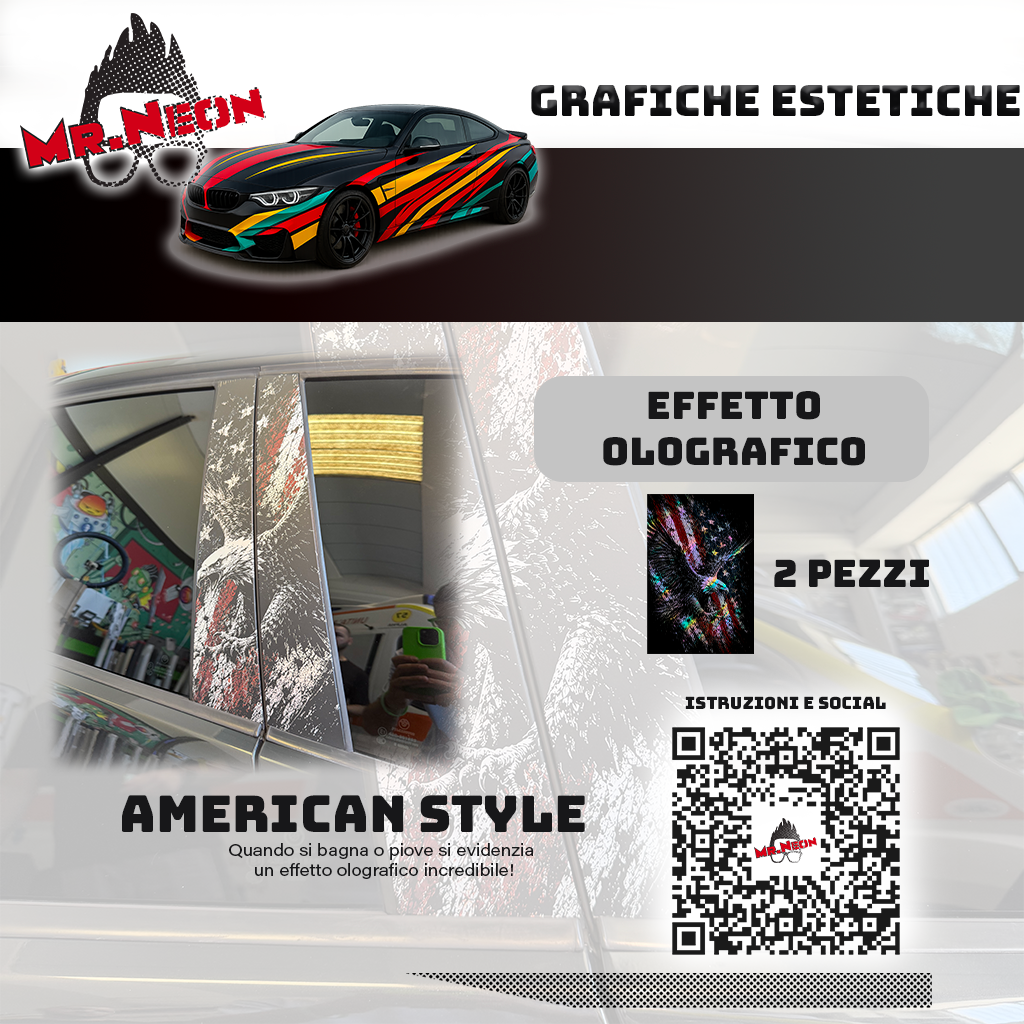 Kit Montanti Auto American Style – Aquila e Bandiera USA Adesivi Grafici Laterali