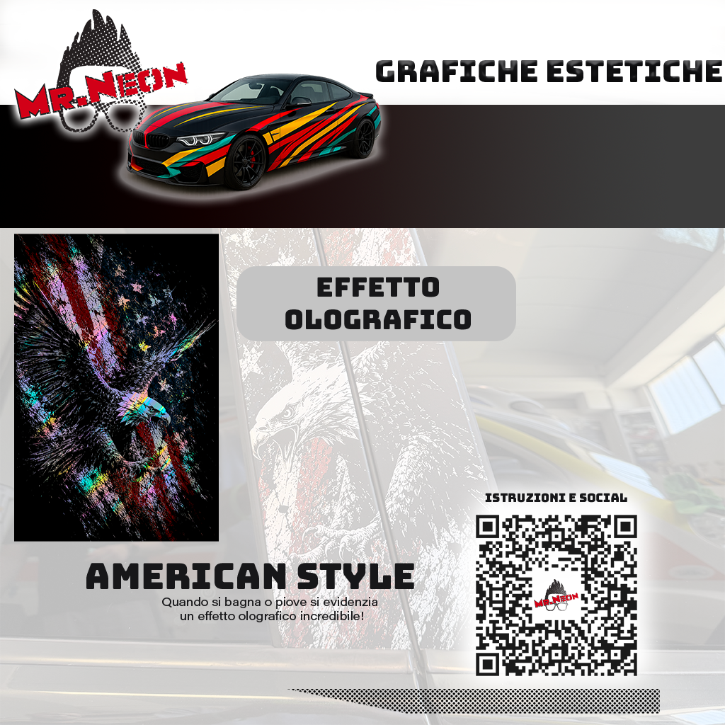 Kit Montanti Auto American Style – Aquila e Bandiera USA Adesivi Grafici Laterali