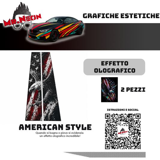Kit Montanti Auto American Style – Aquila e Bandiera USA Adesivi Grafici Laterali