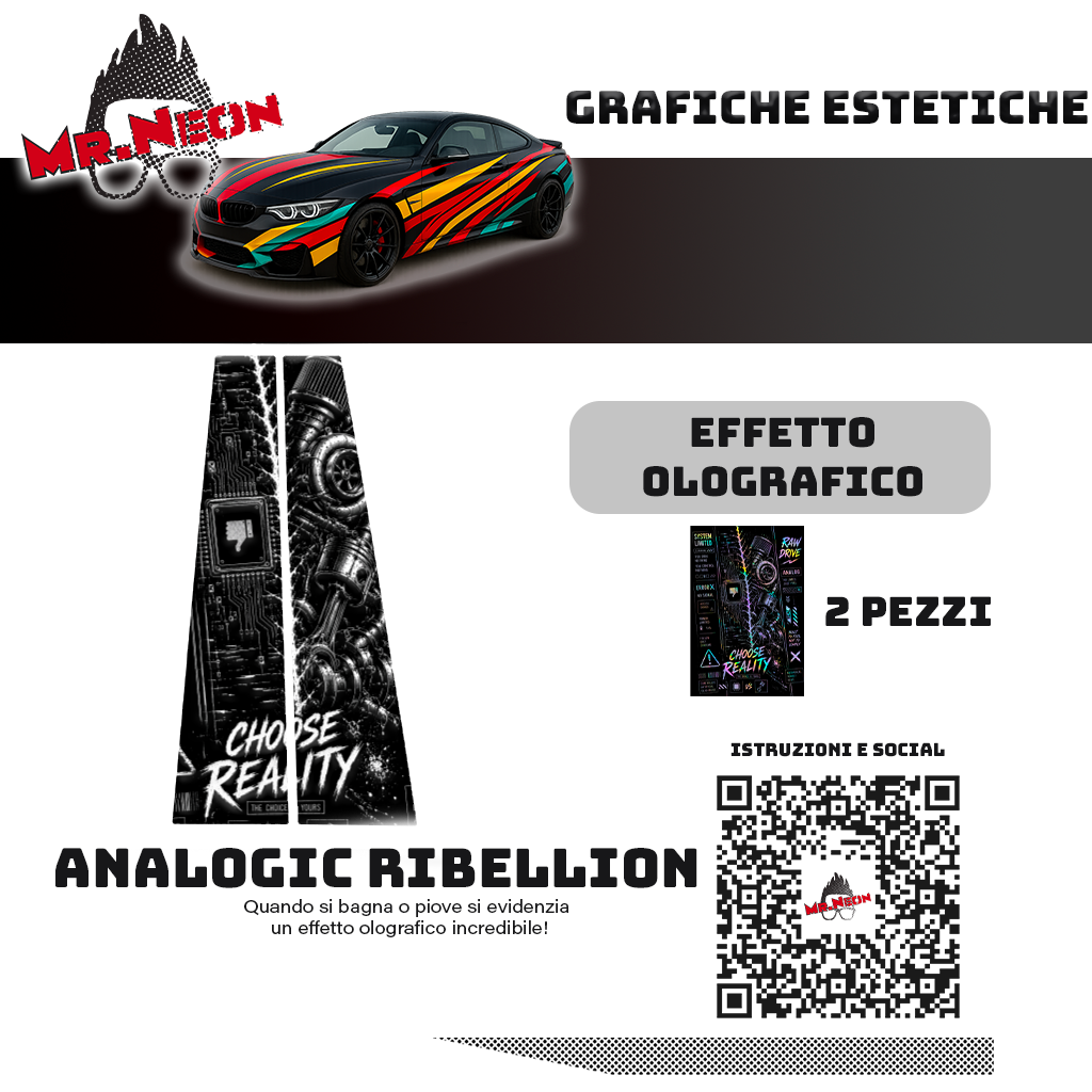 Kit Montanti Auto Grafica Analogic Rebellion – Adesivi Laterali Stile Tecnico Meccanico