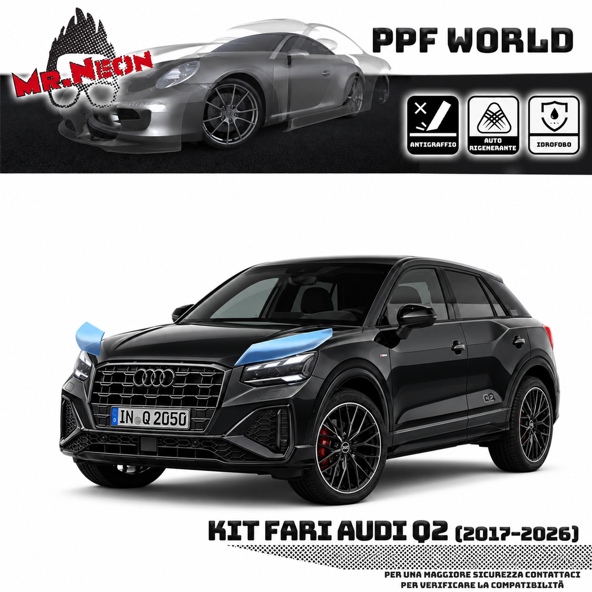 Kit PPF fari Audi Q2 GA 2017–2026 trasparente lucido