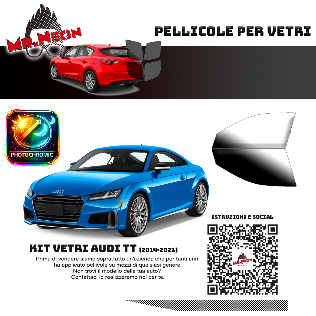 Kit Pellicole Oscuramento Vetri Anteriori Audi TT 2015-2023 – Pretagliati