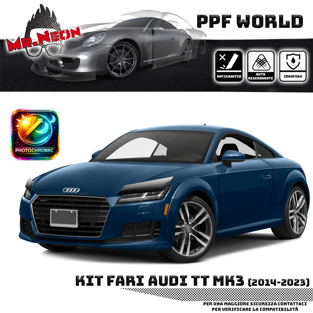Kit Pellicola Protettiva Fari Audi TT MK3 (8S) 2014-2023 – PPF Trasparente o Fotocromatico Pretagliato