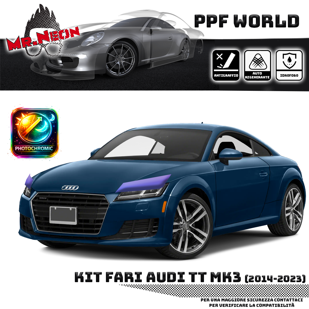 Kit Pellicola Protettiva Fari Audi TT MK3 (8S) 2014-2023 – PPF Trasparente o Fotocromatico Pretagliato