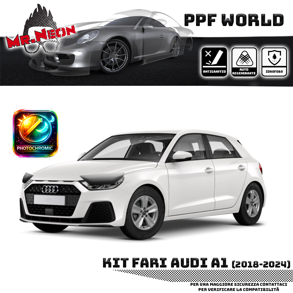Kit Pellicola Protettiva Fari Audi A1 GB (2018–2024) – PPF Trasparente o Fotocromatico Pretagliato