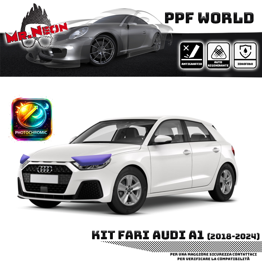 Kit Pellicola Protettiva Fari Audi A1 GB (2018–2024) – PPF Trasparente o Fotocromatico Pretagliato