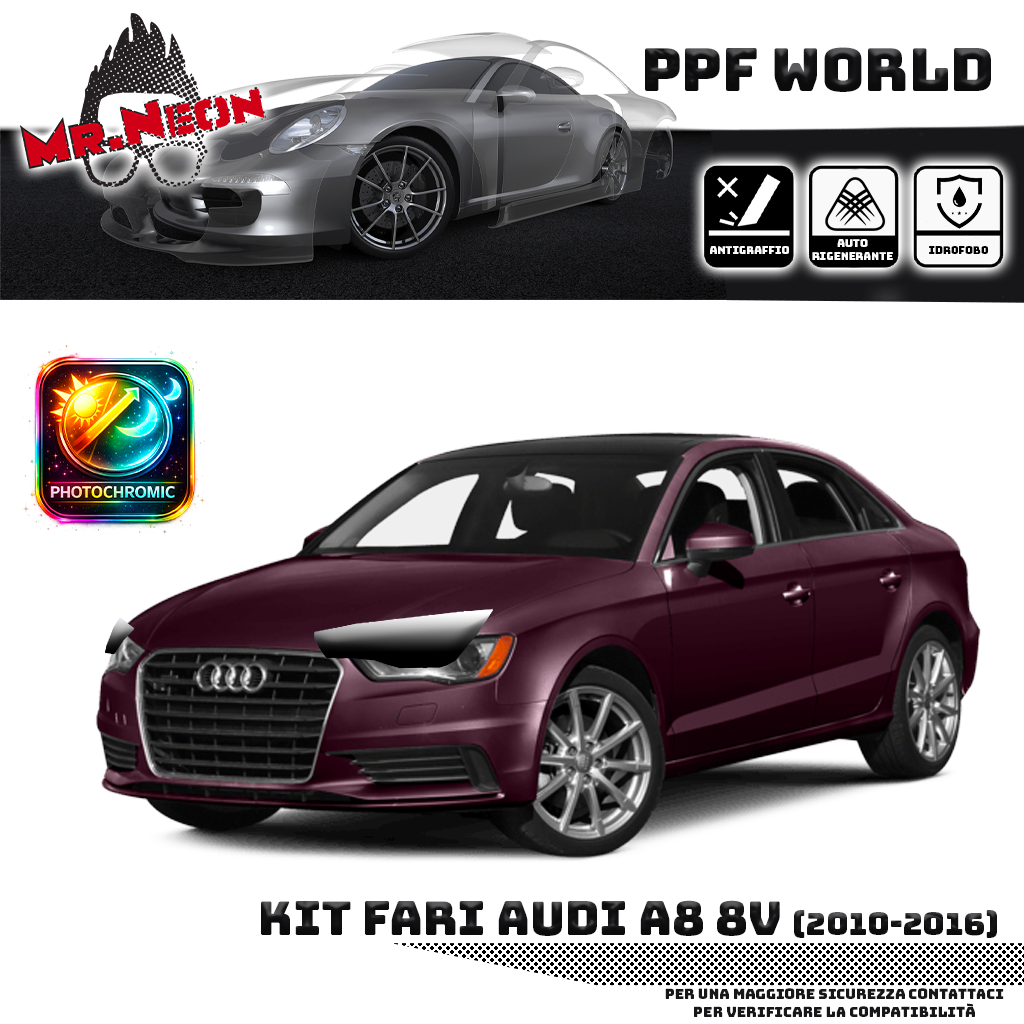 Kit Pellicola Protettiva Fari Audi A3 8V (2012–2016) – PPF Trasparente o Fotocromatico Pretagliato