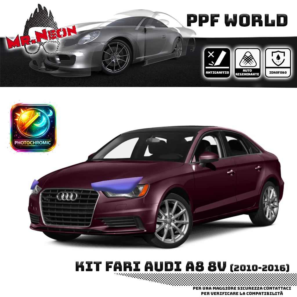 Kit Pellicola Protettiva Fari Audi A3 8V (2012–2016) – PPF Trasparente o Fotocromatico Pretagliato