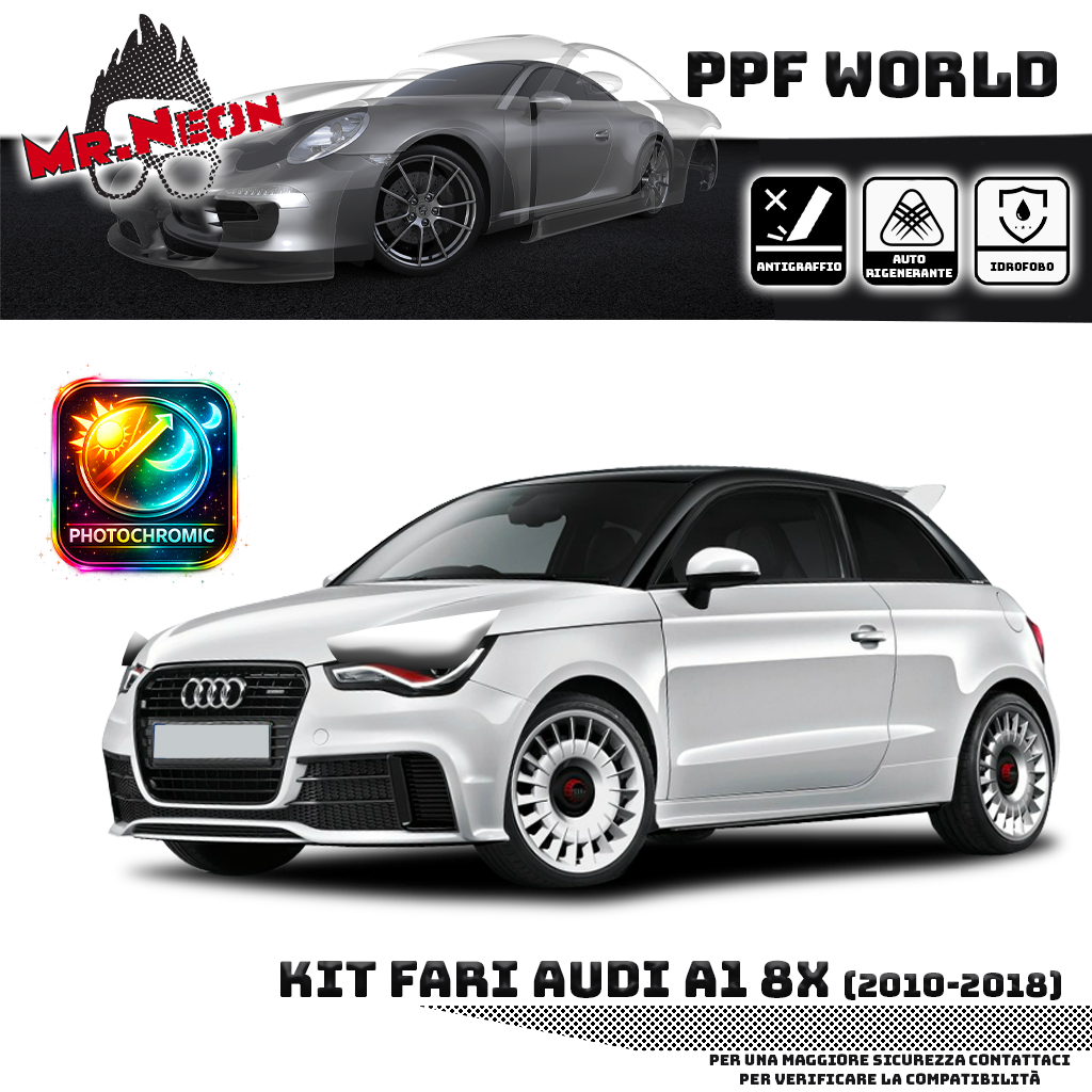 Kit Pellicola Protettiva Fari Audi A1 8X (2010–2018) – PPF Trasparente o Fotocromatico Pretagliato