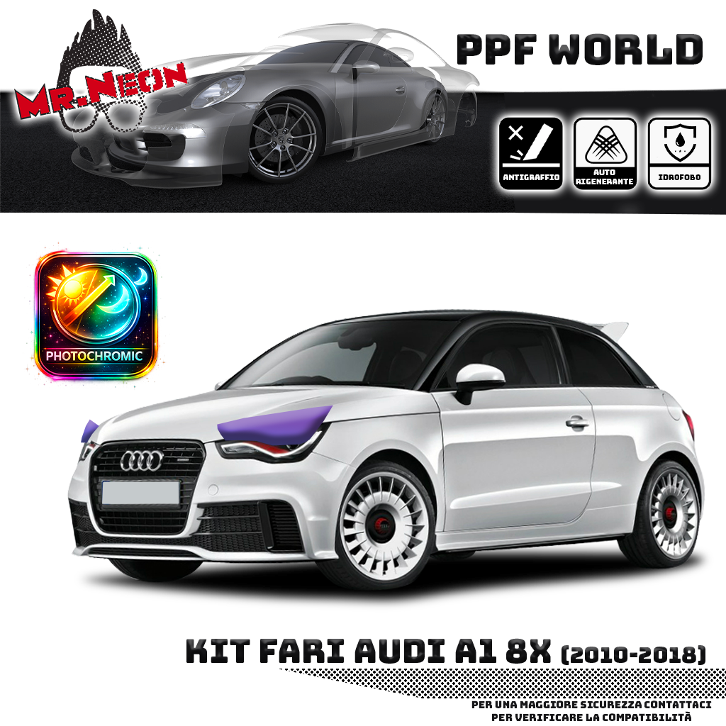 Kit Pellicola Protettiva Fari Audi A1 8X (2010–2018) – PPF Trasparente o Fotocromatico Pretagliato