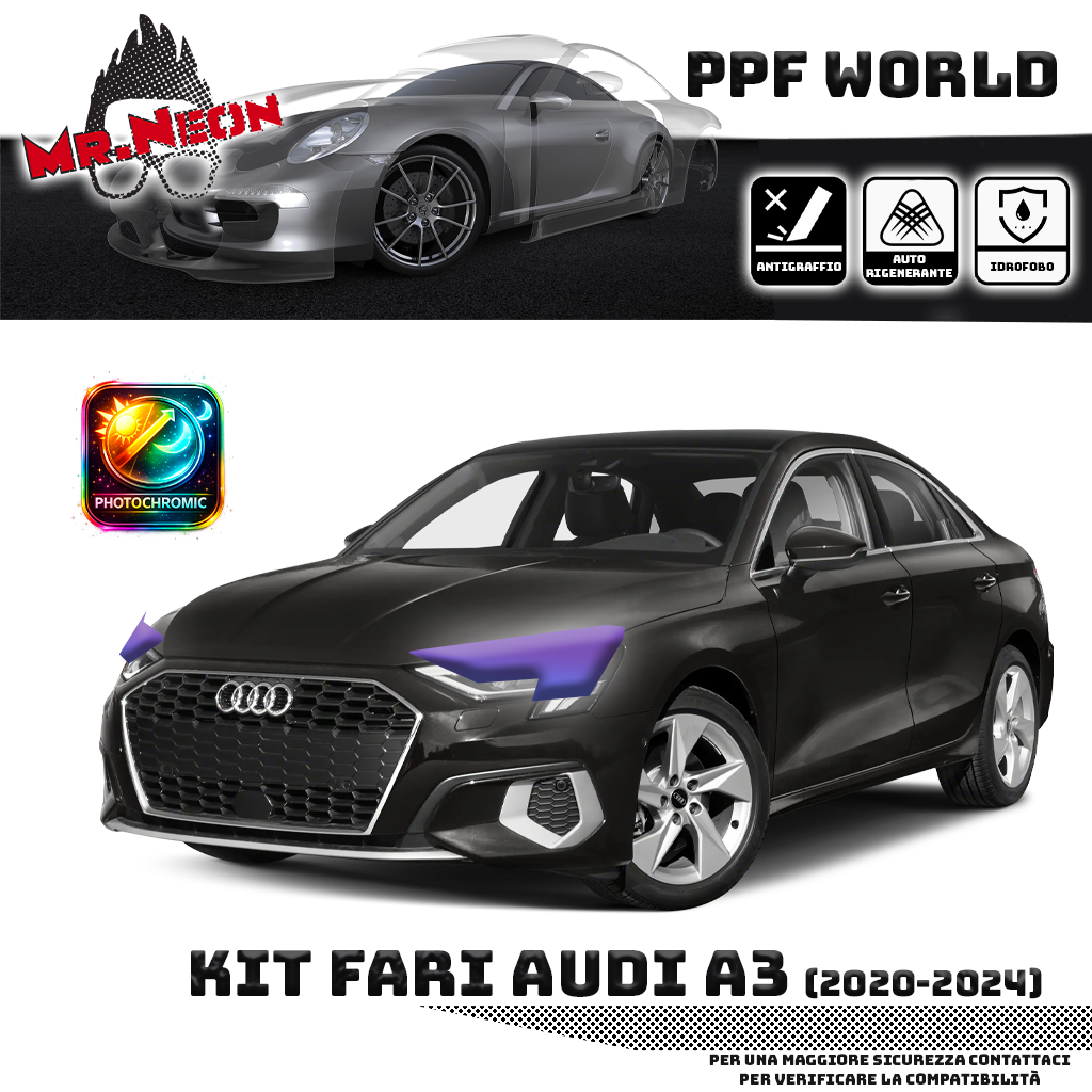 Kit Pellicola Protettiva Fari Audi A3 8Y (2020–2026) – PPF Trasparente o Fotocromatico Pretagliato
