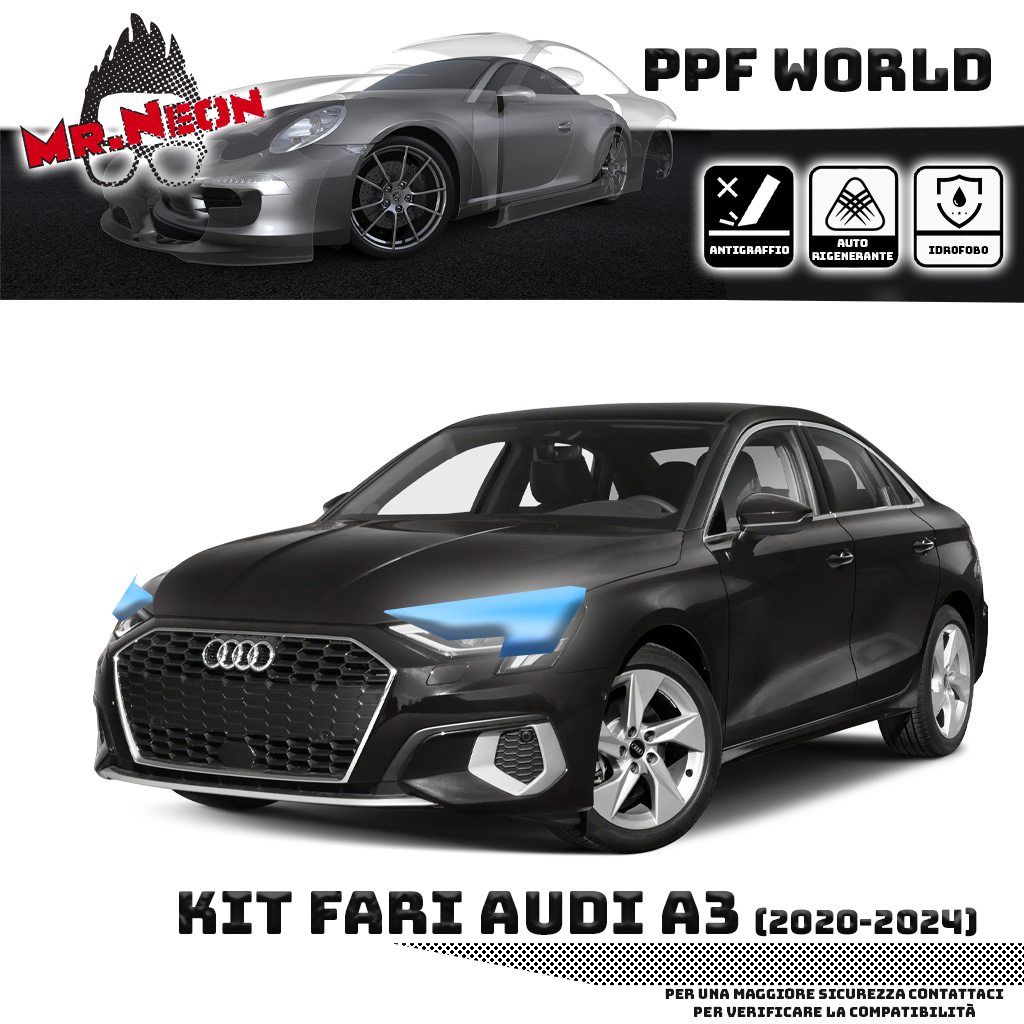 Kit Pellicola Protettiva Fari Audi A3 8Y (2020–2026) – PPF Trasparente o Fotocromatico Pretagliato