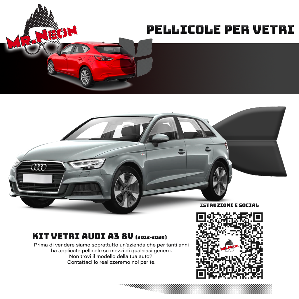 Kit Oscuramento Vetri Anteriori Audi A3 8V 2012-2020 – TPU Pretagliato