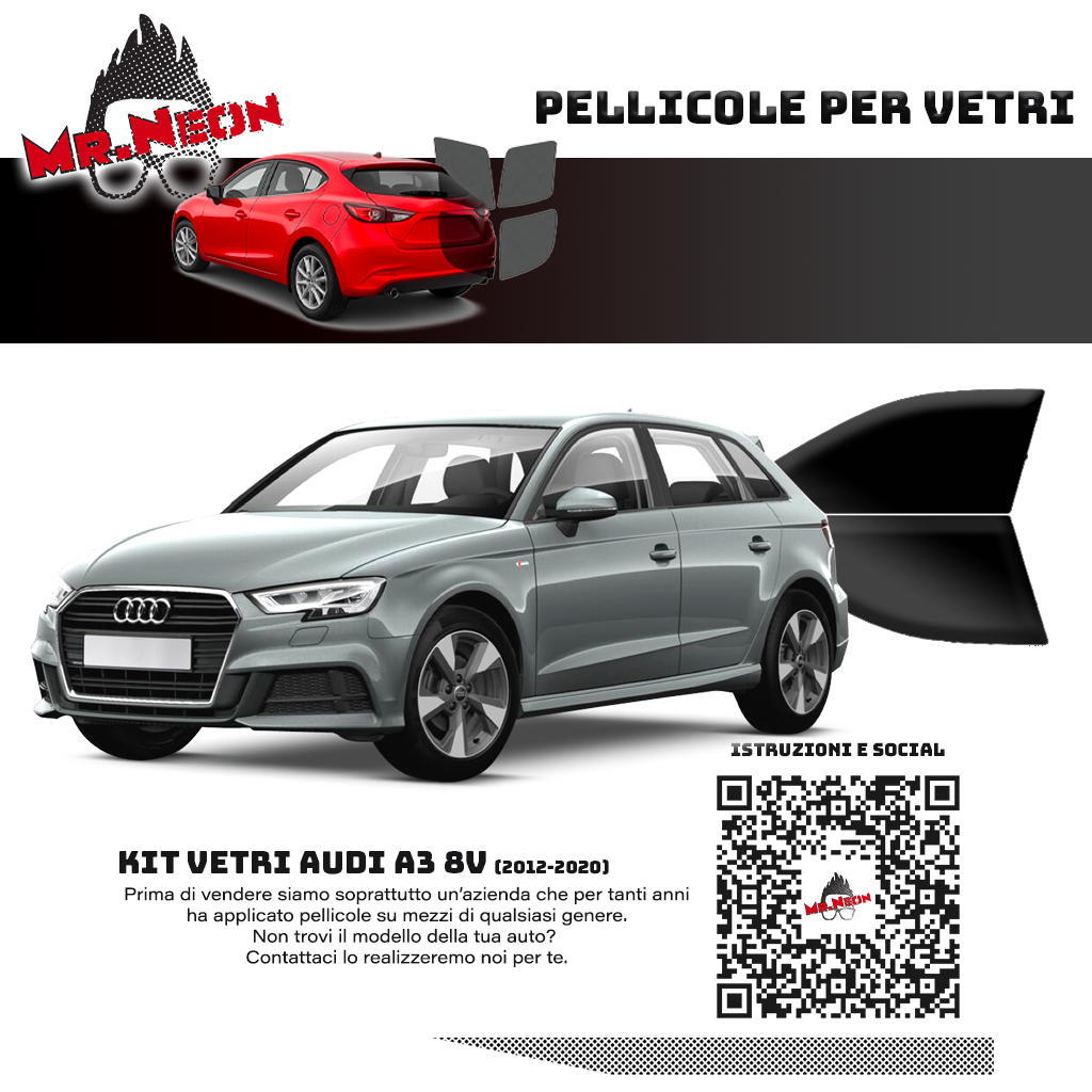 Kit Oscuramento Vetri Anteriori Audi A3 8V 2012-2020 – TPU Pretagliato
