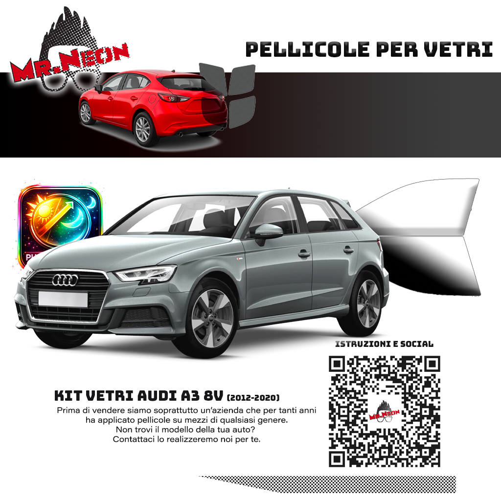 Kit Oscuramento Vetri Anteriori Audi A3 8V 2012-2020 – TPU Pretagliato