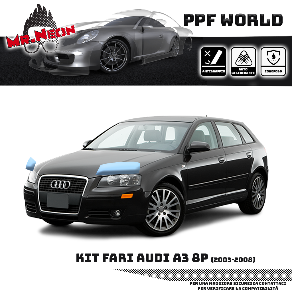 Kit Pellicola Protettiva Fari Audi A3 8P 2003-2008 – PPF Trasparente o Fotocromatico Pretagliato