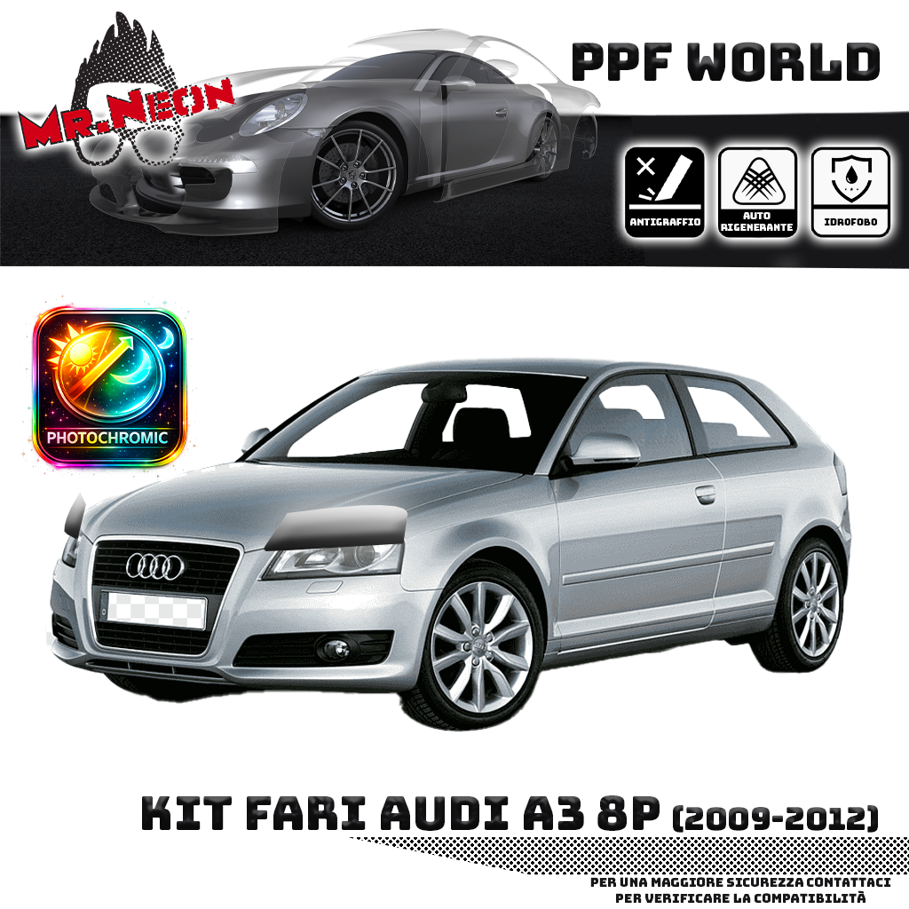 Kit PPF Fari Anteriori compatibile con Audi A3 8P (2009–2012) – Pellicola Protettiva Pretagliata